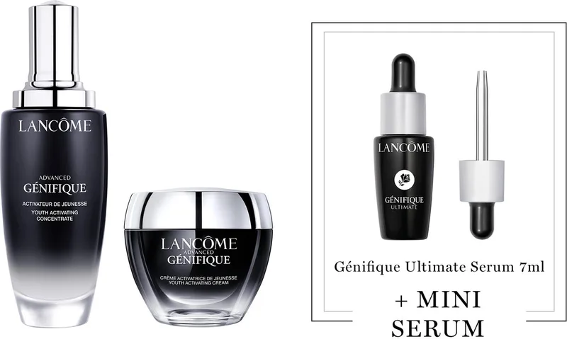 Advanced Génifique 2-Step Anti Rimpel Skincare Routine: Serum | Moisturizer + Cadeau - Advanced Génifique Serum 100ml & Advanced Génifique Dagcreme 50ml + Génifique Ultimate Serum 7ml Cadeau von Lancôme – Produktfoto