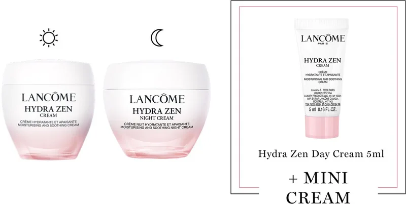 Hydra Zen 2-Step Hydraterende Moisturizer Skincare Routine: Dagcreme | Nachtcreme + Cadeau - Hydra Zen Dagcreme 75ml & Hydra Zen Nachtcreme 50ml + Hydra Zen Dagcreme 5ml Cadeau von Lancôme – Produktfoto