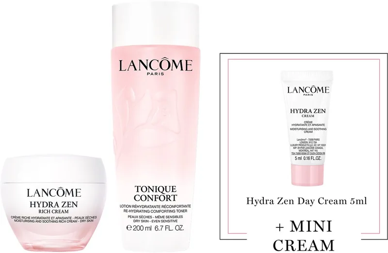 Hydra Zen 2-Step Hydraterende Moisturizer Skincare Routine: Toner | Dagcreme + Cadeau - Tonique Confort Toner 400ml & Hydra Zen Rich Cream Dagcreme 50ml + Hydra Zen Dagcreme 5ml Cadeau von Lancôme – Produktfoto