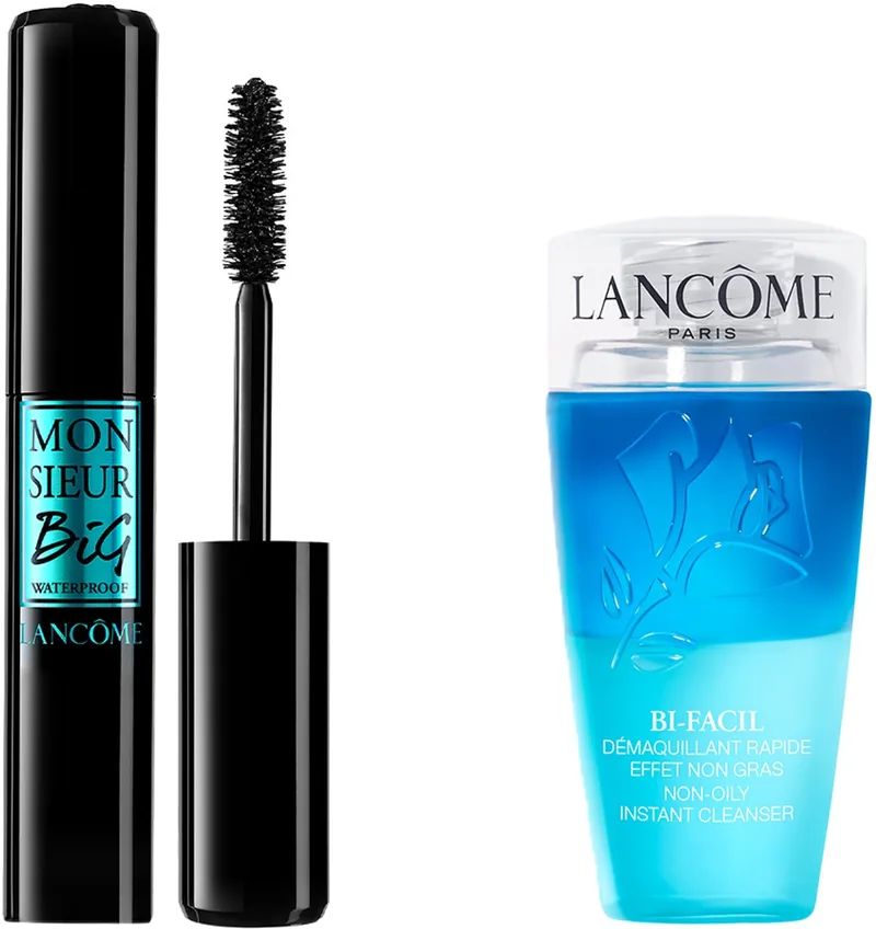 Lancôme 2-Step Wimper Routine Waterproof Mascara | Make Up Remover - Monsieur Big Mascara Waterproof Zwart & Bi-Facil Oog Make-up Remover fra Lancôme i 01 Black, 75 ml – produktbillede