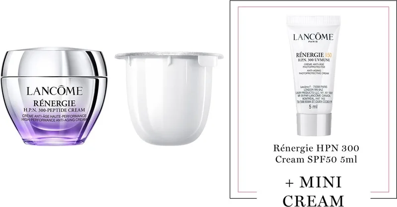 Rénergie 2-Step Anti Rimpel Moisturizer Skincare Refill Routine Dagcreme | Navulling + Cadeau - Rénergie H.P.N. 300-Peptide Dagcreme 50ml & Rénergie H.P.N. 300-Peptide Dagcreme Navulling 50ml + Rénergie HPN300 SPF50 5ml Cadeau fra Lancôme – produktbillede