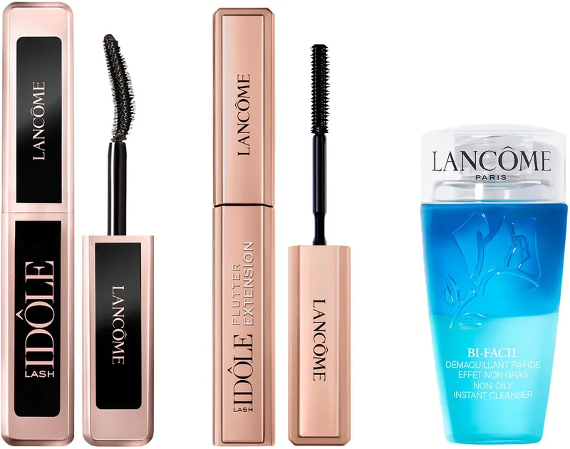 Travel Size Mascara Duo | Oogmake-up Remover - Mini Lash Idôle Mascara Zwart & Mini Lash Idôle Flutter Extension Mascara Zwart & Bi-Facil Oog Make-up Remover von Lancôme in 001 Black Midi, 75 ml – Produktfoto
