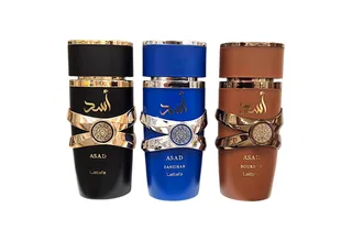 Duft-Set Asad, Zanzibar, Asad Bourbon EDP 100 ml + Parfümzerstäuber (leer) Set fra Lattafa – produktbillede 1 af 4