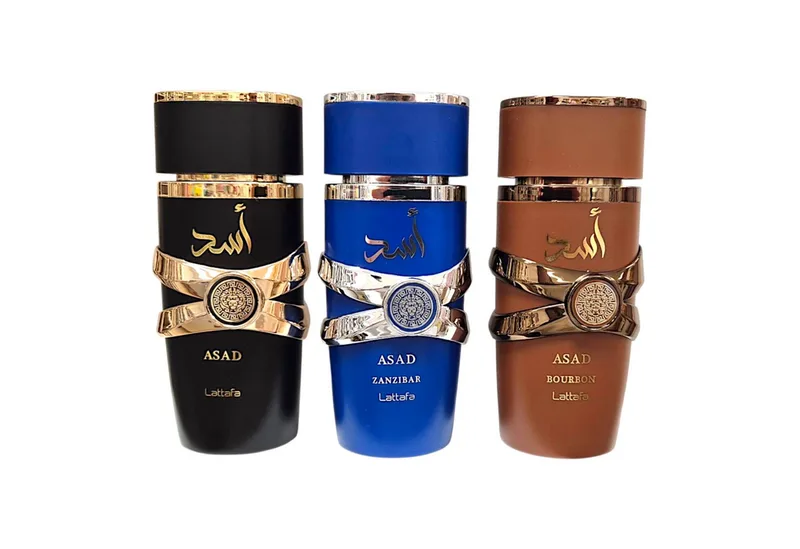 Duft-Set Asad, Zanzibar, Asad Bourbon EDP 100 ml + Parfümzerstäuber (leer) Set von Lattafa – Produktfoto