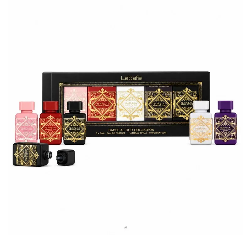 Duft-Set Badee Al Oud Collection Discovery- 5x5ml + Parfümzerstäuber Miniatur von Lattafa – Produktfoto 2 von 4