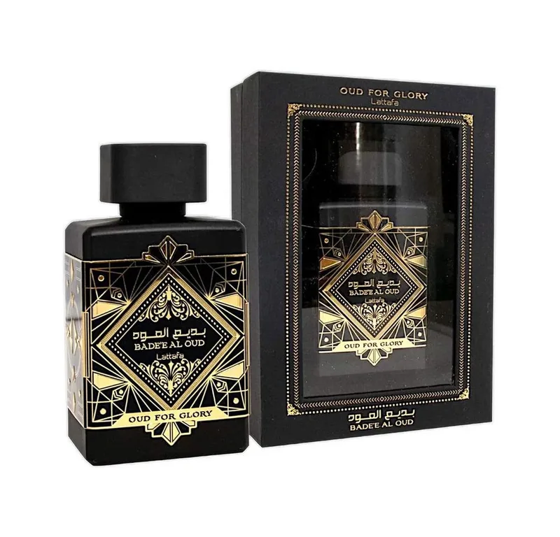 Duft-Set Badee Al Oud Oud For Glory EDP + Parfümzerstäuber (leer) Set van Lattafa – productfoto
