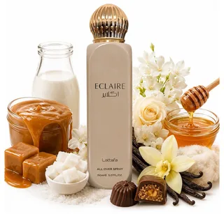 Duft-Set Eclaire All Over Spray 150ml Süßer Gourmand + Parfümzerstäuber leer fra Lattafa – produktbillede 1 af 3