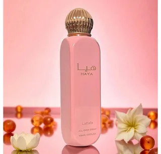 Duft-Set HAYA Pink All Over Spray 150 ml + Parfümzerstäuber (leer) Set von Lattafa – Produktfoto 3 von 4