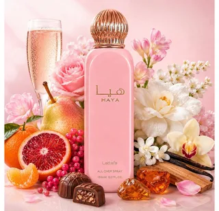 Duft-Set HAYA Pink All Over Spray 150 ml + Parfümzerstäuber (leer) Set von Lattafa – Produktfoto 1 von 4