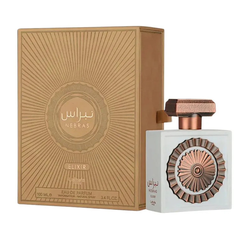 Duft-Set Pride NEBRAS Elixir Eau de Parfum EDP + Parfümzerstäuber (leer) Set van Lattafa – productfoto 2 van 4