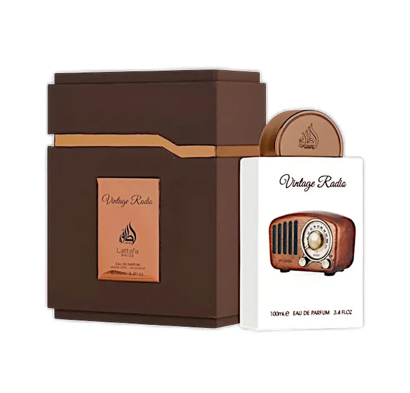 Duft-Set Pride Vintage Radio EDP 100ml Geschenkset + Parfümzerstäuber (leer) von Lattafa – Produktfoto