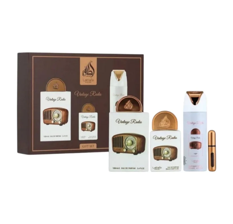 Duft-Set Pride Vintage Radio EDP 100ml Geschenkset + Parfümzerstäuber (leer) de Lattafa – photo du produit
