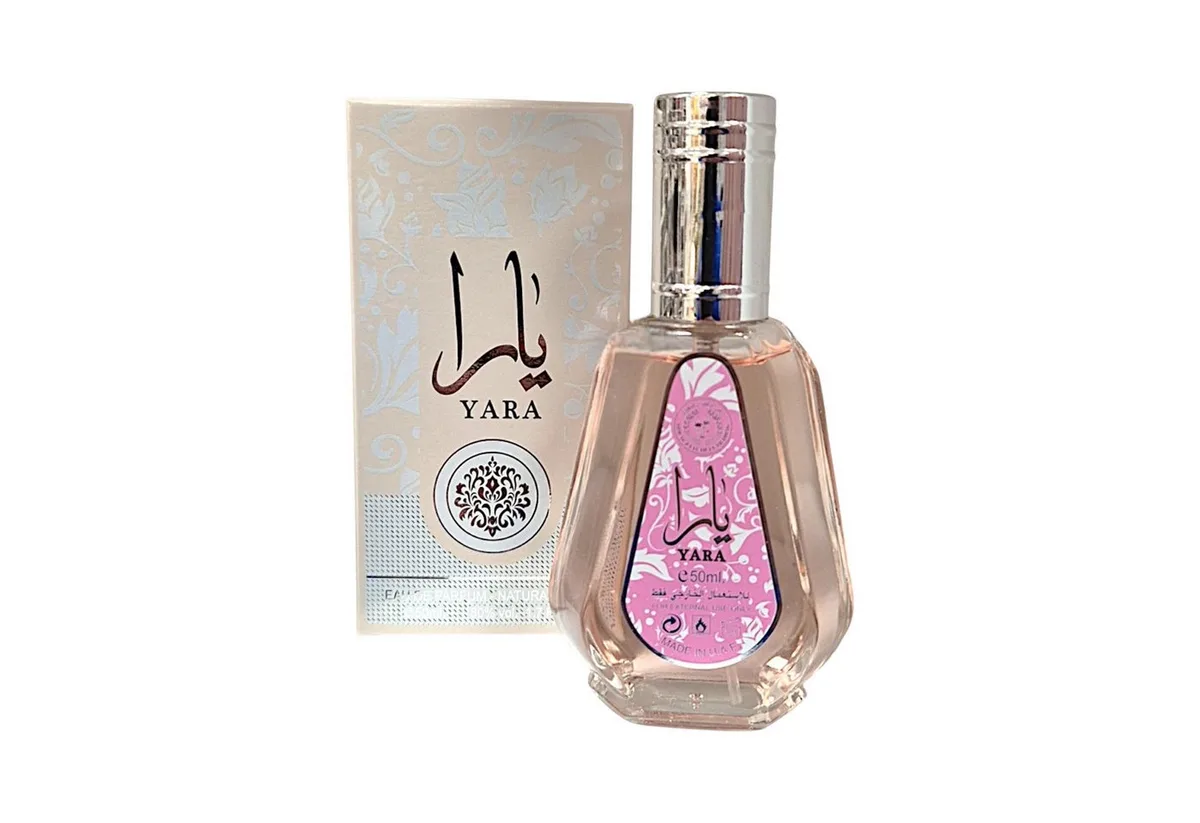 Duft-Set Yara Eau de Parfum EDP Frisch + Parfümzerstäuber (leer) Set von Lattafa – Produktfoto
