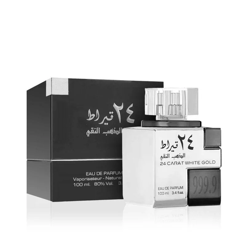 Eau de Parfum 24 Carat White Gold, Glasflakon, Parfüm EDP, Damenduft de Lattafa – photo du produit