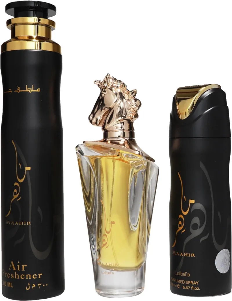 Maahir Cadeauset -100 ml Eau de Parfum - 200 ml Deodorant - 300 ml Luchtverfrisser von Lattafa – Produktfoto