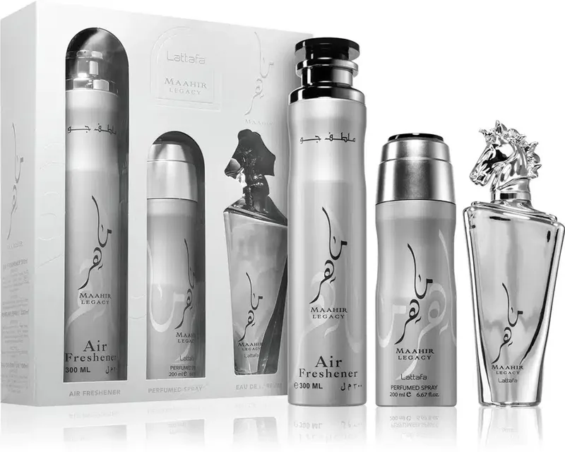 Maahir Legacy Set Edp 100 Air Freshener 300ml Perfum Spray 200ml von Lattafa – Produktfoto