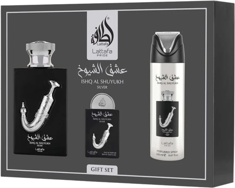 Pride Ishq Al Shuyukh Silver Eau de Parfum Giftset fra Lattafa – produktbillede