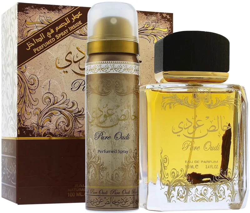 Pure Oudi Giftset - 100 ml eau de parfum spray + 50 ml deospray - cadeauset voor unisex von Lattafa – Produktfoto