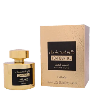 Unisex Confidential Private Gold Eau De Parfum de Lattafa en 100 ml – photo du produit 1 sur 2
