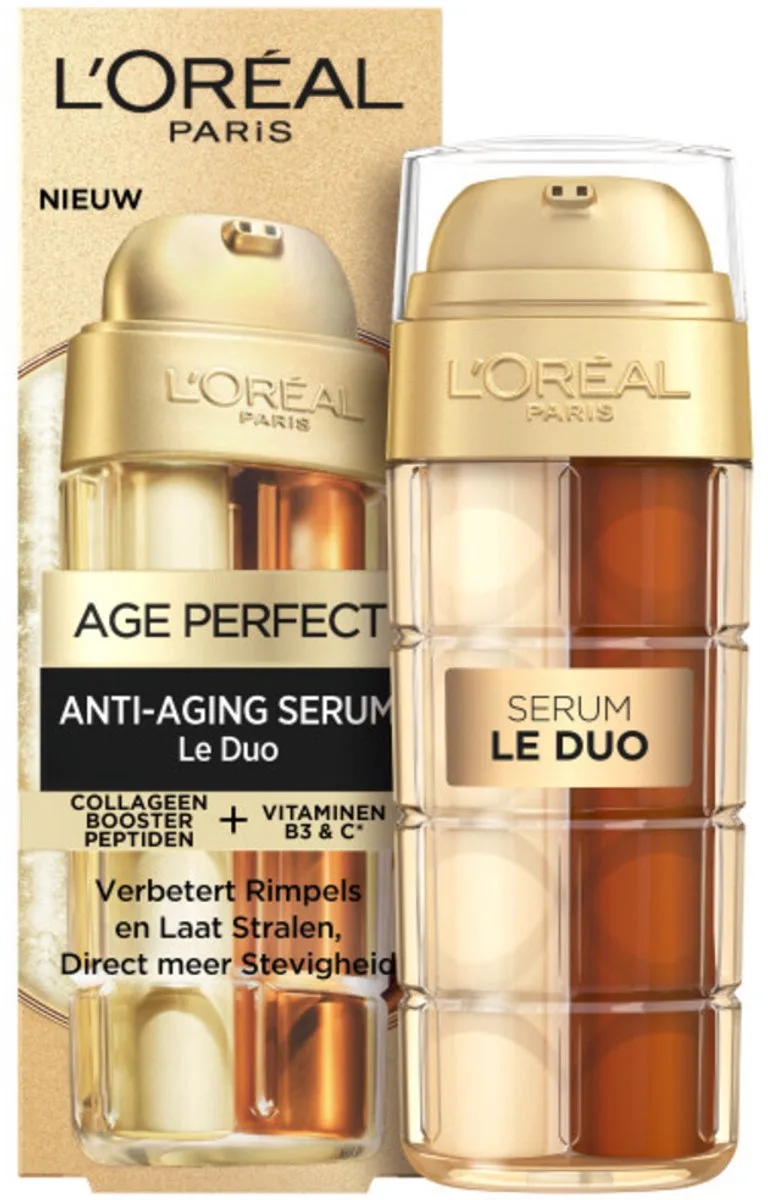 Age Perfect Anti-Aging Serum Le Duo - Vermindert Tekenen van Veroudering - met Collageen Booster Peptiden & Vitamines B3 & C* de L'Oréal Paris en 30 ml – photo du produit