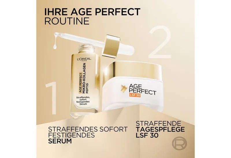 Anti-Falten-Serum AGE PERFECT MIKRO-KOLLAGEN SERUM, für Gesicht und Hals, leichte Fluid-Textur von L'Oréal Paris in Gold – Produktfoto 4 von 5