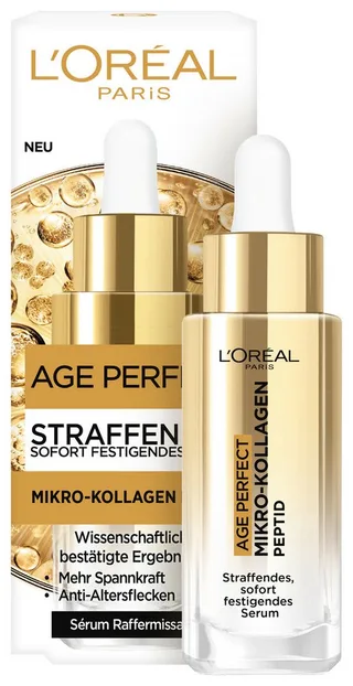 Anti-Falten-Serum AGE PERFECT MIKRO-KOLLAGEN SERUM, für Gesicht und Hals, leichte Fluid-Textur von L'Oréal Paris in Gold – Produktfoto 2 von 5