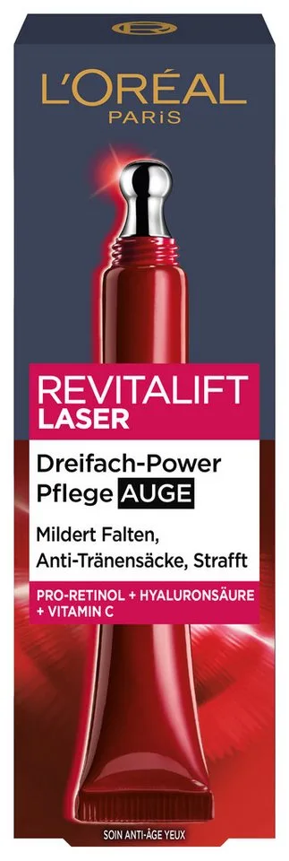 Augencreme REVITALIFT LASER X3 ANTI-AGE AUGENPFLEGE, RevitaLift Laser X3 Anti-Age Pflege, wirkt abschwellend, mildert Falten, gegen Falten und Augenringe von L'Oréal Paris in Rot – Produktfoto 3 von 5