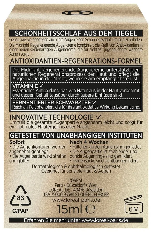 Augenserum AGE PERFECT ZELL-RENAISSANCE MIDNIGHT AUGENCREME, mit optimal angepasster Formel für die Nacht von L'Oréal Paris in Weiß – Produktfoto 3 von 3