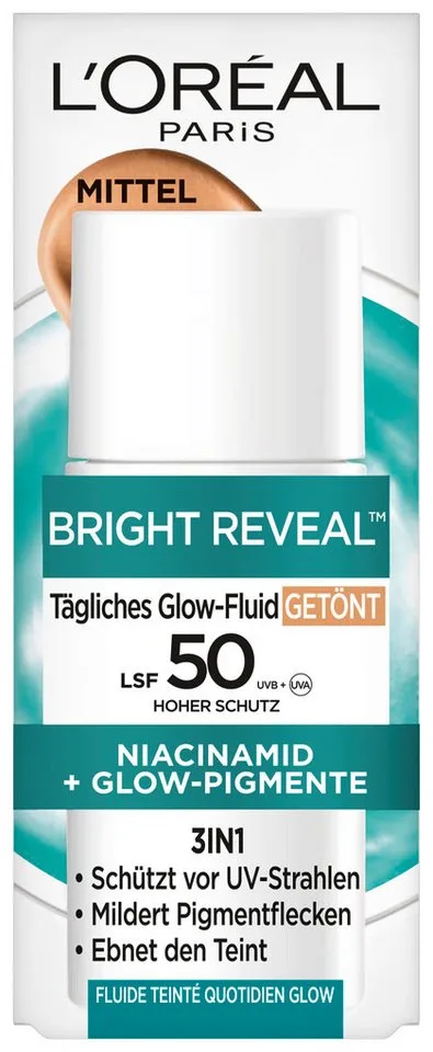 Bright Reveal Quotidien Glow-Fluid Teinté avec FPS 50 - Moyen Gel solaire de L'Oréal Paris en 50 ml – photo du produit 4 sur 5