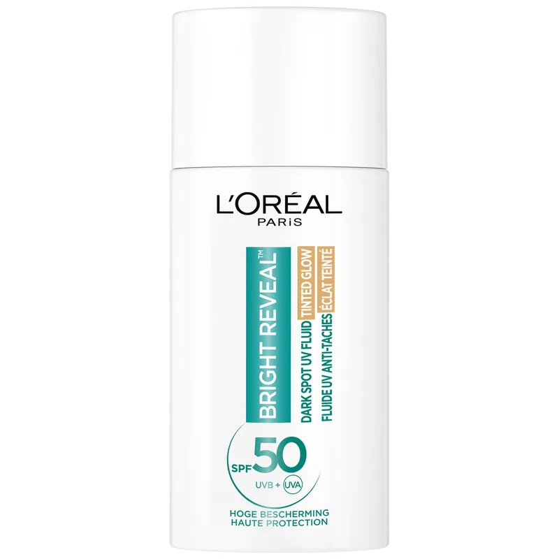 Bright Reveal Daily UV Fluid Tinted Glow met SPF 50+ - daycream - voor een stralende egale teint - vermindert en corrigeert pigmentvlekken - 50ml von L'Oréal Paris – Produktfoto