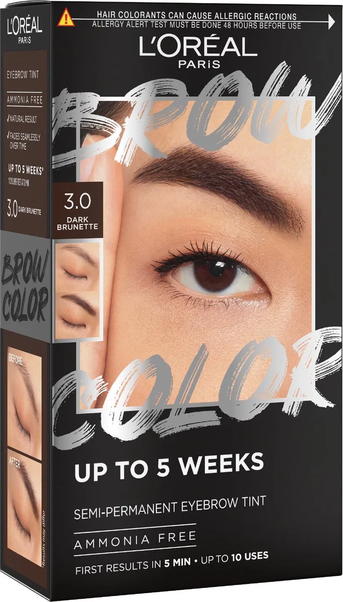 Brow Color wenkbrauwverf - getinte wenkbrauwen tot wel 5 weken* - resultaten na 5 min. - 3.0 Dark Brunette - 30 ml fra L'Oréal Paris i Donkerbruin – produktbillede