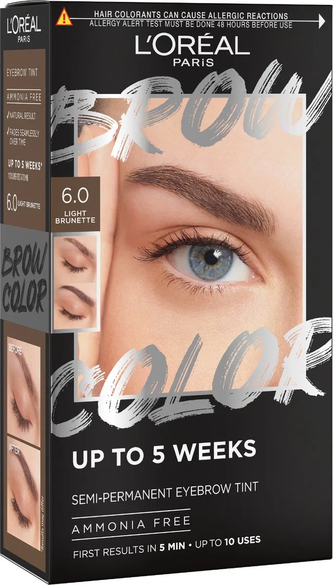 Brow Color wenkbrauwverf - getinte wenkbrauwen tot wel 5 weken* - resultaten na 5 min. - 6.0 - 30 ml van L'Oréal Paris in Light Brunette – productfoto