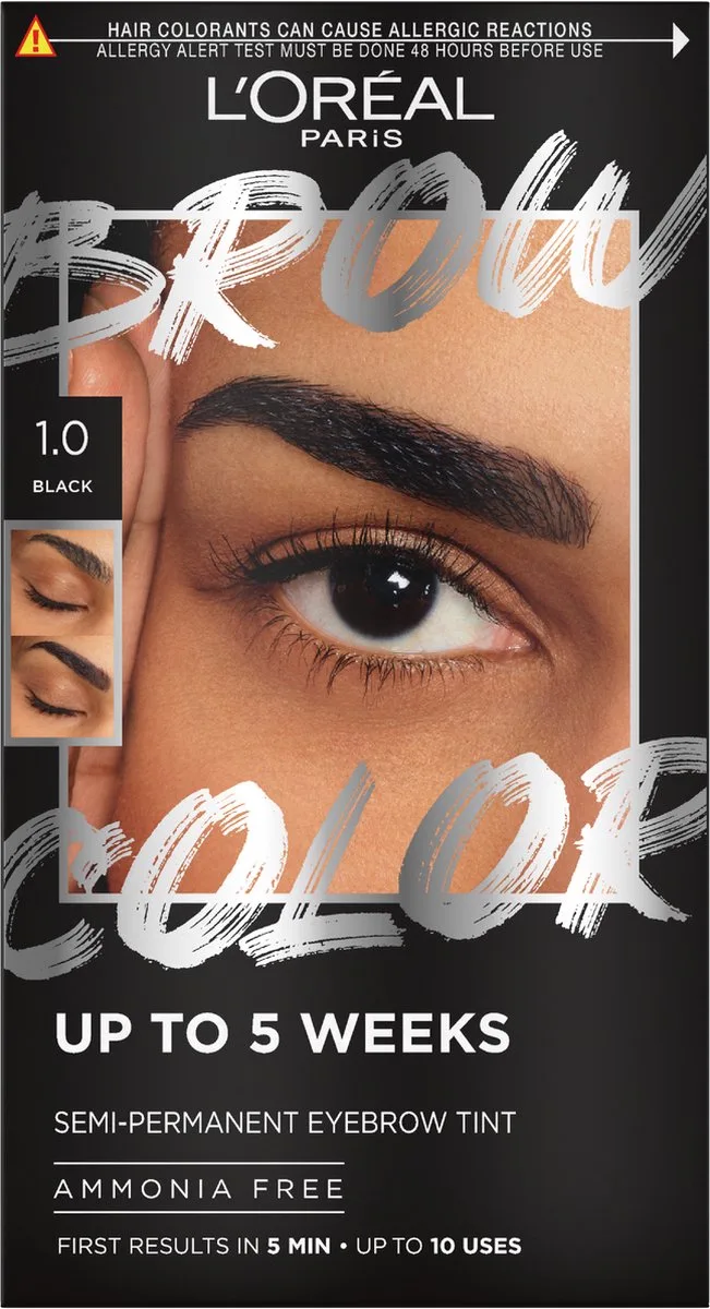 Brow Color wenkbrauwverf - getinte wenkbrauwen tot wel 5 weken* - resultaten na 5 min. - 1.0 Black - 30 ml de L'Oréal Paris en Noir – photo du produit