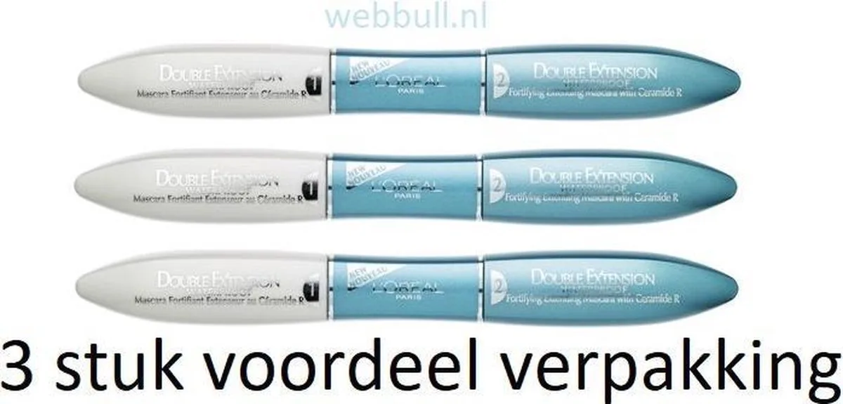 Double Extension Waterproof Mascara - Zwart 3stuk van L'Oréal Paris in Zwart – productfoto