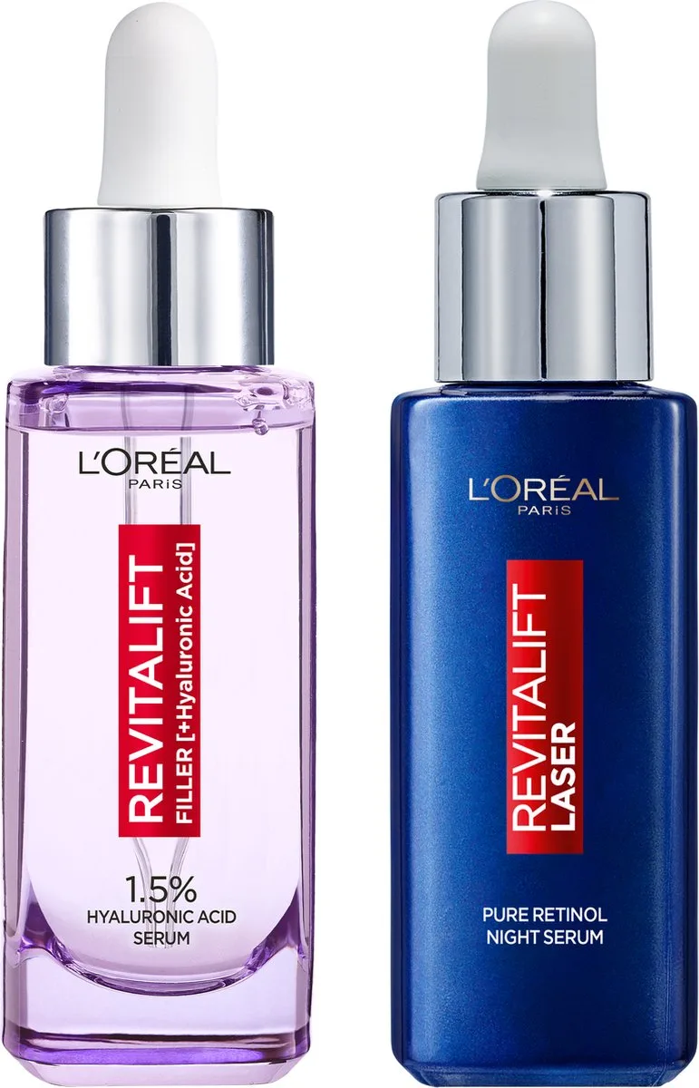 Duo set Dag- en Nachtserum - Revitalift Filler 1,5% Hyaluronzuur Serum & Revitalift Laser X3 Puur Retinol Nachtserum - 2 x 30ml de L'Oréal Paris – photo du produit