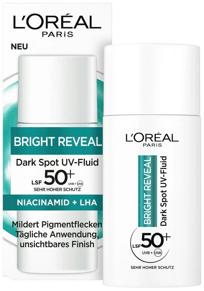 Gesichtsfluid BRIGHT REVEAL DARK SPOT UV FLUID LSF 50, angereichtert mit Vitamin C und Vitamin E van L'Oréal Paris in Wit – productfoto