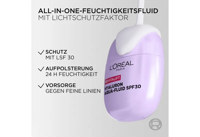 Gesichtsfluid REVITALIFT FILLER AUFPOLSTERNDES HYALURON AQUA-FLUID LSF 30, verfeinert das Hautbild de L'Oréal Paris en Blanc – photo du produit 5 sur 5