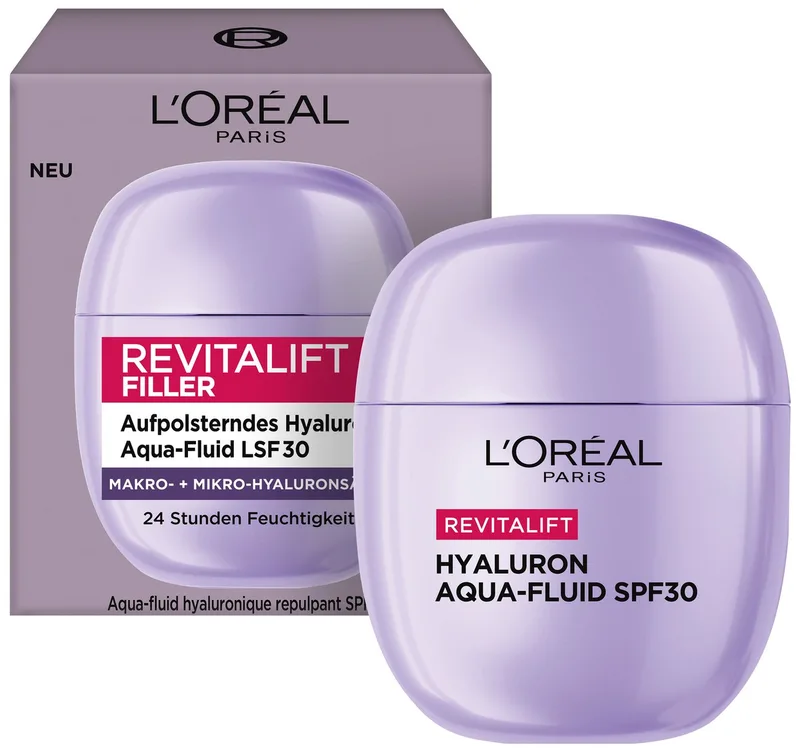 Gesichtsfluid REVITALIFT FILLER AUFPOLSTERNDES HYALURON AQUA-FLUID LSF 30, verfeinert das Hautbild de L'Oréal Paris en Blanc – photo du produit 1 sur 5