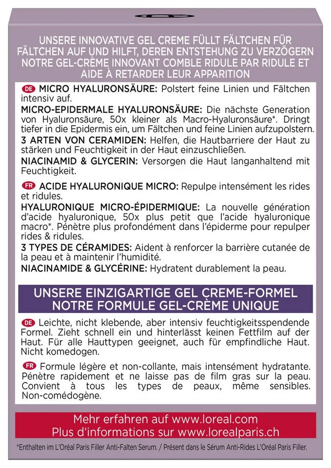 Gesichtsgel REVITALIFT FILLER GEL-CREME, mit Hyaluron, polstert auf und mildert feine Falten von L'Oréal Paris in Weiß – Produktfoto 4 von 5