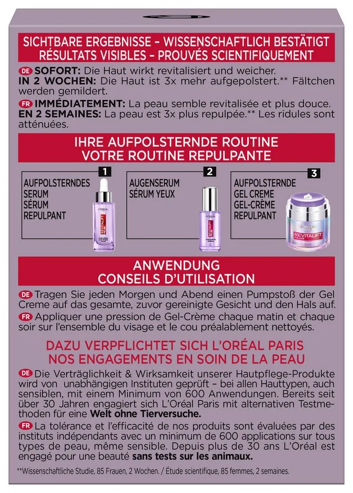 Gesichtsgel REVITALIFT FILLER GEL-CREME, mit Hyaluron, polstert auf und mildert feine Falten von L'Oréal Paris in Weiß – Produktfoto 3 von 5