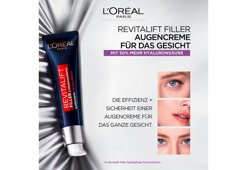 Gesichtspflege REVITALIFT FILLER AUGENCREME FÜR DAS GESICHT, mit Hyaluronsäure, glättet die Haut, feuchtigkeitsspendend de L'Oréal Paris en Blanc – photo du produit 3 sur 5