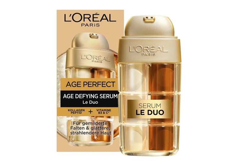 Gesichtsserum AGE PERFECT ANTI-AGING SERUM LE DUO MINI-FORMAT, intensive Pflege, mildert Falten, kräftigt die Haut fra L'Oréal Paris i Hvid – produktbillede 1 af 5
