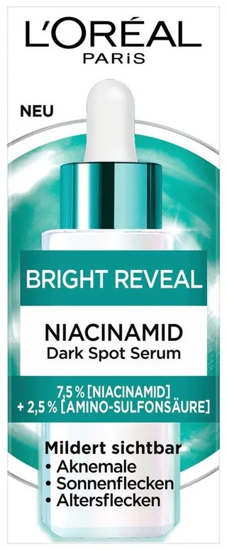 Gesichtsserum BRIGHT REVEAL DARK SPOT NIACINAMID SERUM, hilft Pigment-Sonnen- und Altersflecken sowie Aknemale zu mildern von L'Oréal Paris in Weiß – Produktfoto 3 von 5