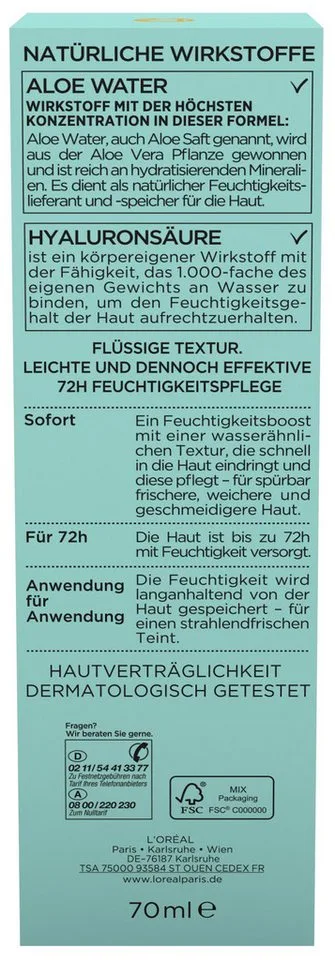 Hydra Genius Aloe Water - Sensible Haut Face Fluid fra L'Oréal Paris i 70 ml – produktbillede 3 af 5