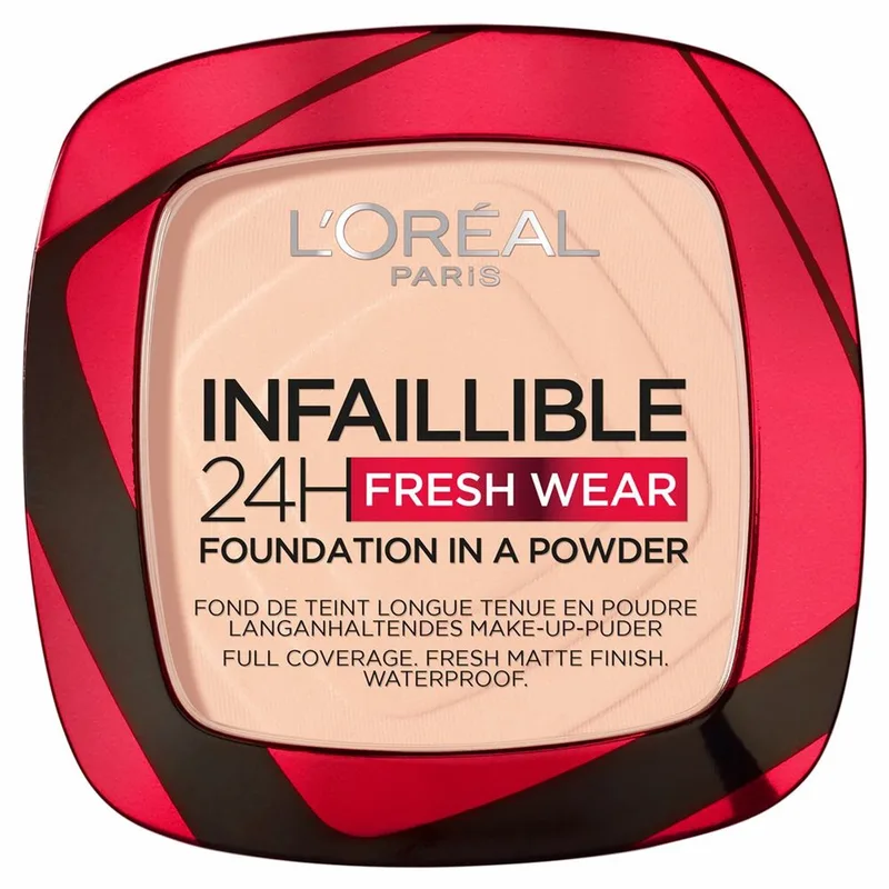 Infaillible 24h Fresh Wear Foundation in a Powder - poeder - foundation en poeder in één - 24 uur lang een natuurlijke, egale en matte finish - geeft niet af - 180 Rose Sand - 9 gr. van L'Oréal Paris in 180 Rose Sand – productfoto