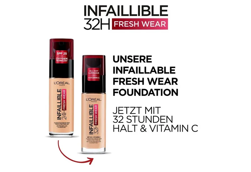 Infaillible 32H Fresh Wear Vloeibare foundation de L'Oréal Paris en Nude, 30 ml – photo du produit 3 sur 3
