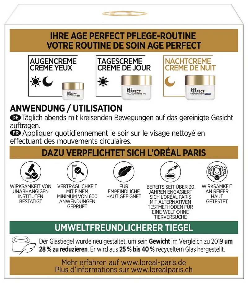 Nachtcreme AGE PERFECT PRO-KOLLAGEN EXPERTE NACHTCREME, feuchtigkeitsspendend, sorgt für mehr Straffheit von L'Oréal Paris in Weiß – Produktfoto 3 von 3