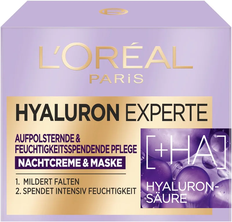 Nachtcreme Hyaluron Experte Nachtcreme & Maske, mit reichhaltiger Formel von L'Oréal Paris in Weiß – Produktfoto 2 von 4