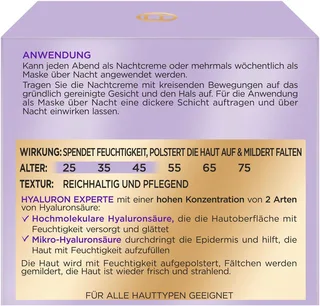 Nachtcreme Hyaluron Experte Nachtcreme & Maske, mit reichhaltiger Formel von L'Oréal Paris in Weiß – Produktfoto 4 von 4
