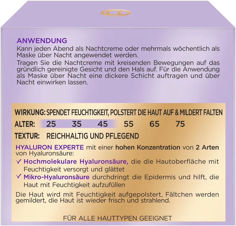 Nachtcreme Hyaluron Experte Nachtcreme & Maske, mit reichhaltiger Formel von L'Oréal Paris in Weiß – Produktfoto 4 von 4